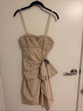 BCBGMaxAzria Champagne-Beige Strapless Cocktail Dress with Draped Bow